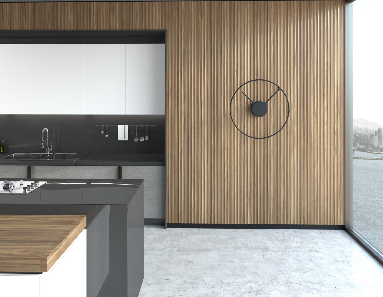 Modern living room with the finest fluted panels and furniture that elevates your kitchen. Luxurious interior designers. Done by Top Miami Architects.