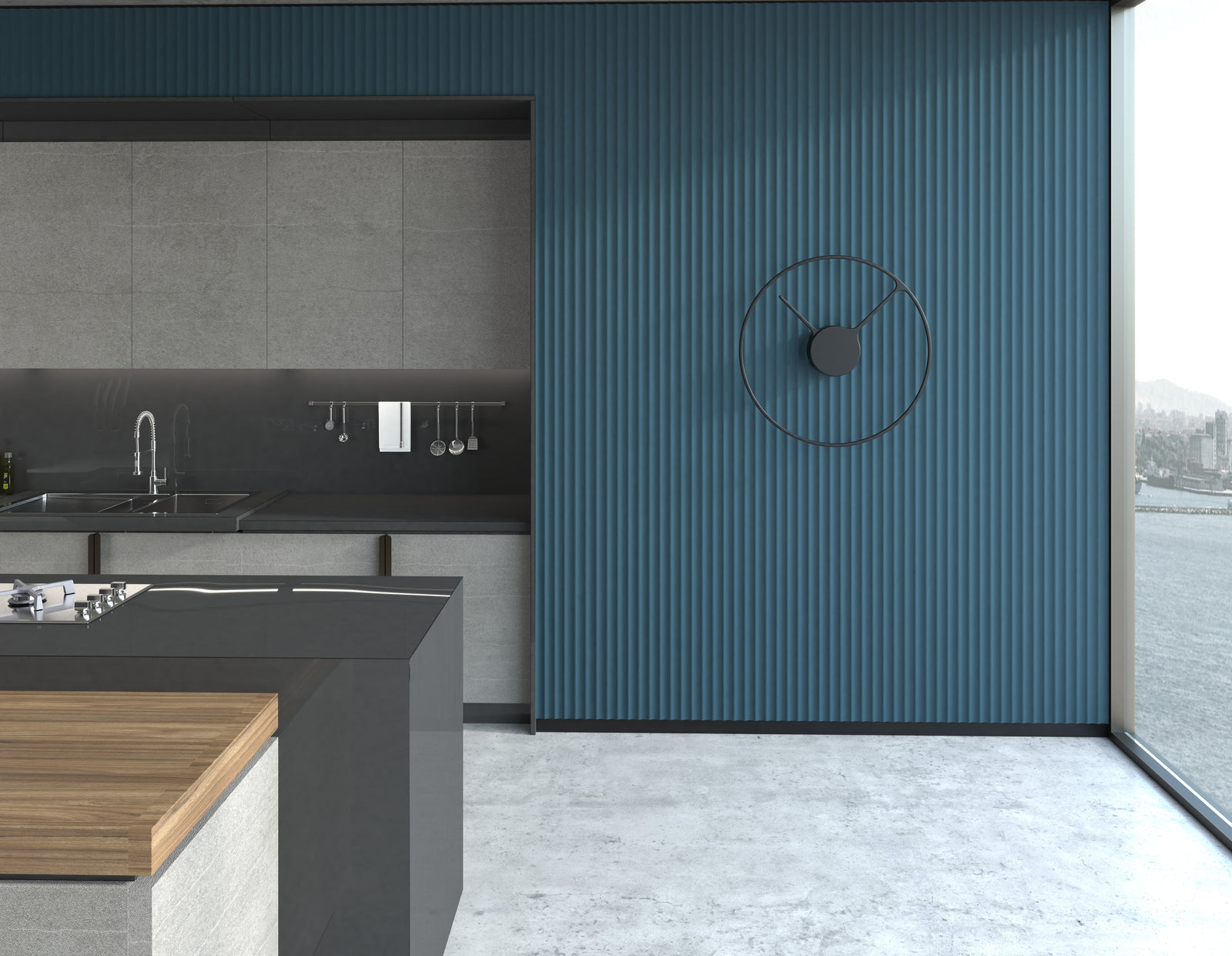 Stunning living room with the modern fluted panels and furniture that transforms the kitchen. Modern interior designers. Best Interior Design. Done by Top Miami Architects. 