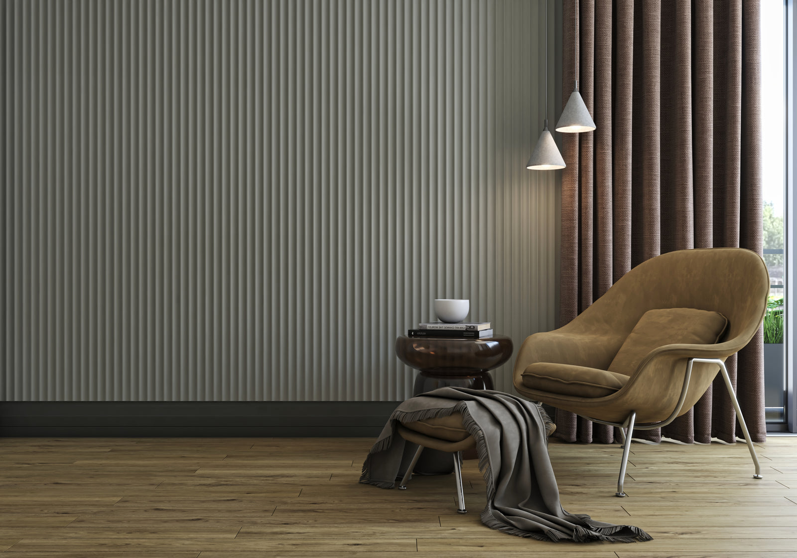 
"Modern living room with elegant fluted paneling, enhancing the kitchen's design. Created by top Miami architects and luxurious interior designers."