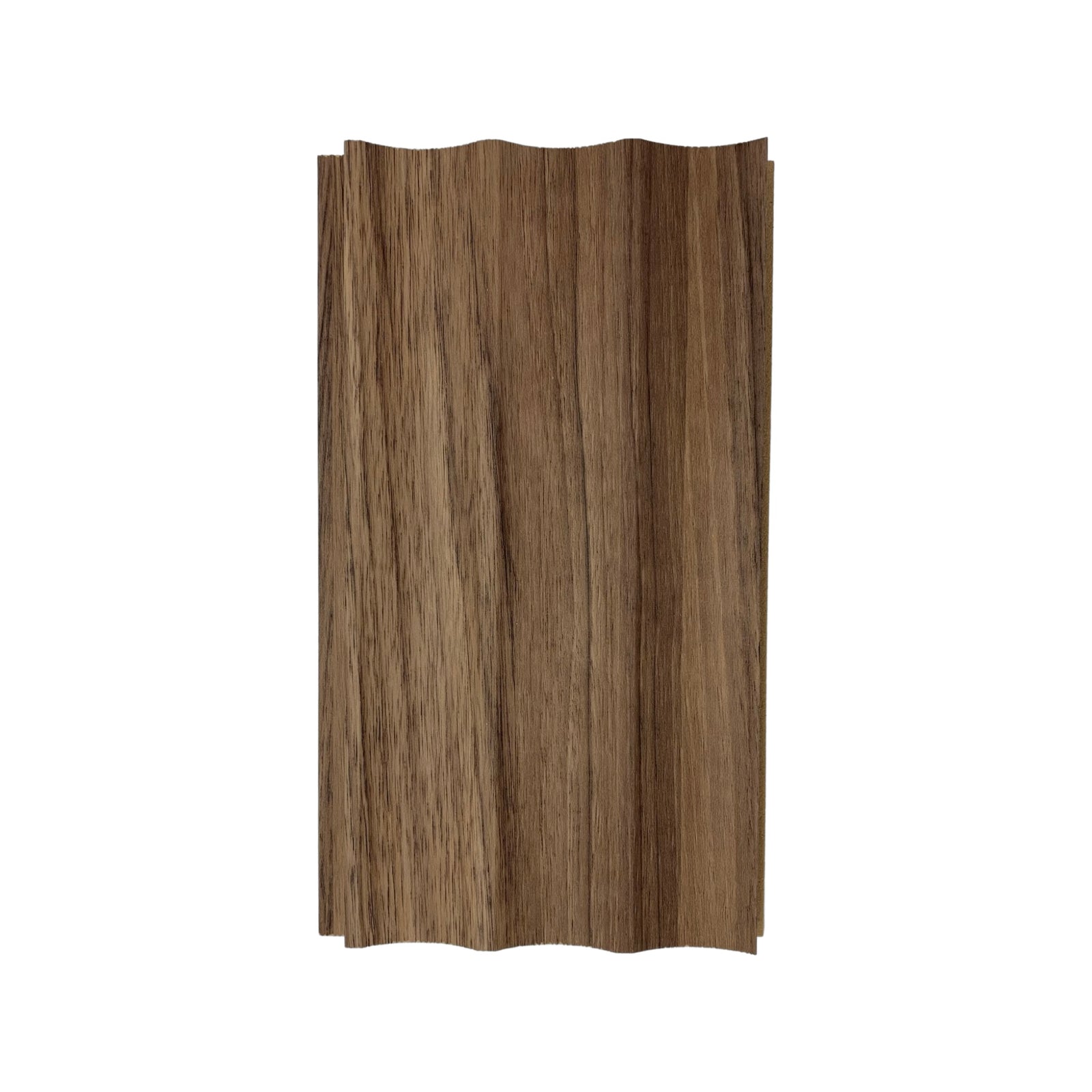 Natural Matte Light Walnut Fluted Wall Panel.  Curved flute profile adds texture, depth, and dimension.. Made from premium quality materials, this wall paneling is a great way to give the walls of your home a stunning upgrade.